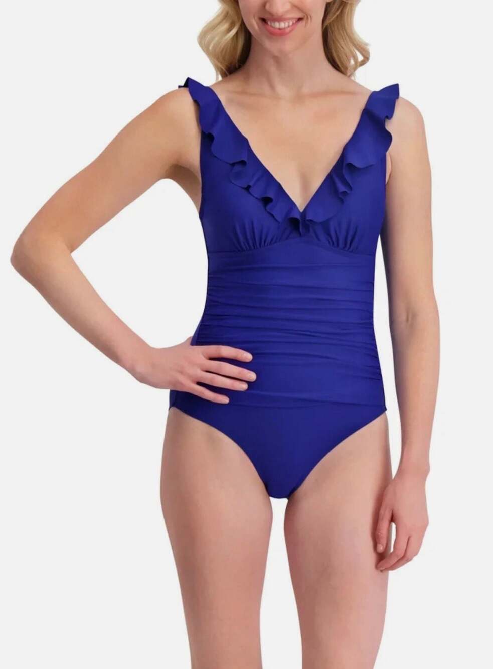 DKNY Ruffle Plunge Neck One-Piece Swimsuit Size XS NWT